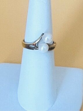Gold plated pearls ring size 6, stamped, vintage